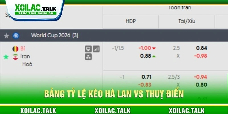 Bảng tỷ lệ kèo Bỉ vs Iran